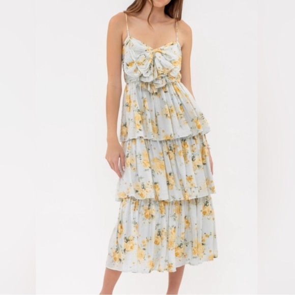 By The River Floral tiered, spaghetti strap,  smocked back maxi dress Large NWT - Picture 2 of 13